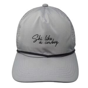 ROVE 5 Panel Gray Black OS Snapback Hat Ski Like A Cowboy Rope Perforated